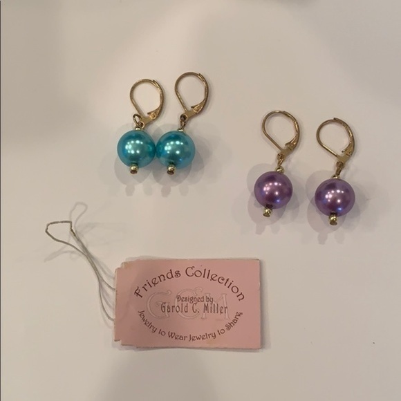 💐5/25 simple dangle pearl earring purple and blue - Picture 1 of 9